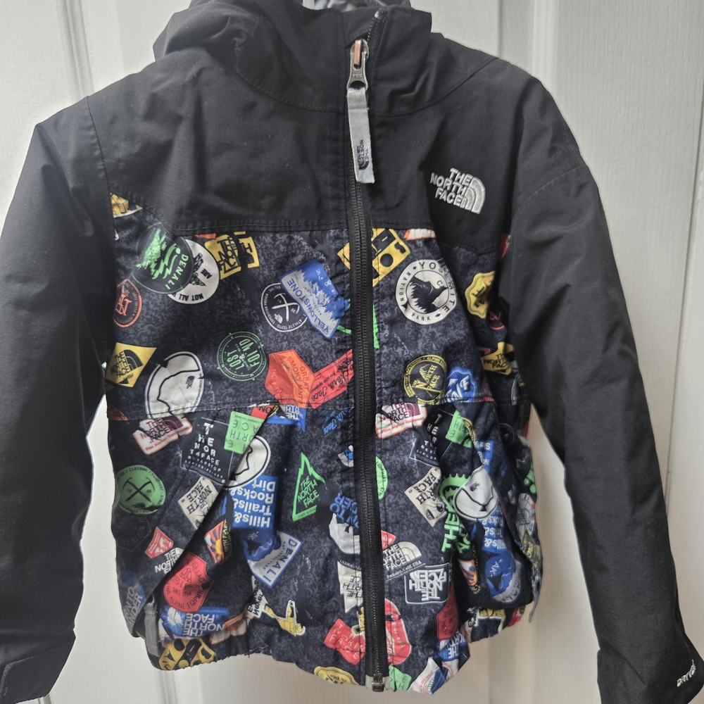 The North Face Black Hooded Jacket with Multi-Color Patch Print